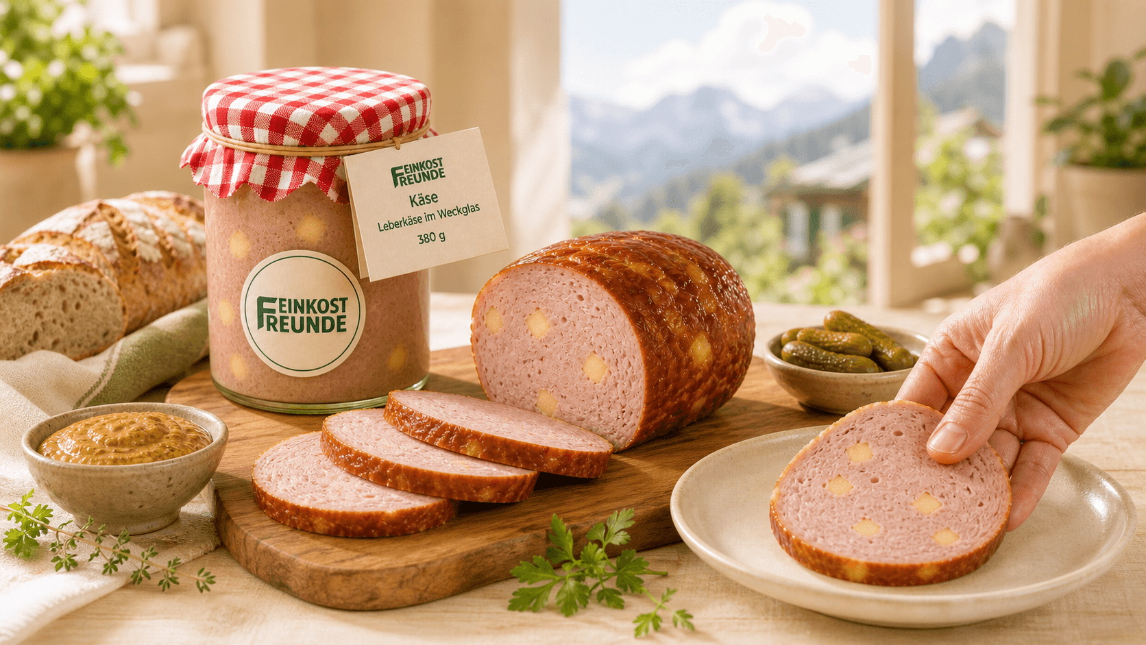 Servieridee für Käse Leberkäse